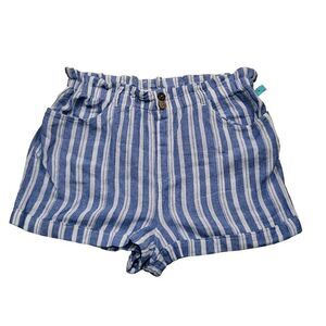 Daisy & Delilah Stitch Fix Ruffle Trim Linen Shorts Women Sz XL Blue White Strip